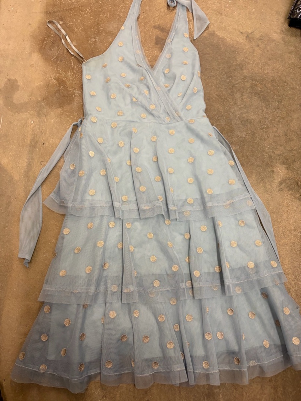 BCBGMaxAzria Light Blue Dress with Metallic Detail vintage Y2K babydoll sheer
